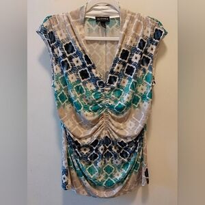 I.N. Studio Blue and Green Patterned Blouse